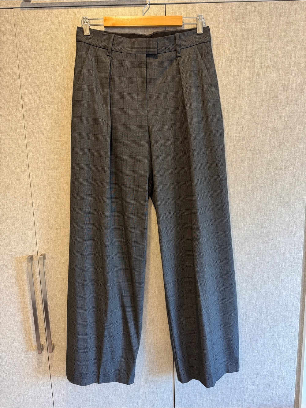 Mango Gray Wide-Leg Plaid Trousers
